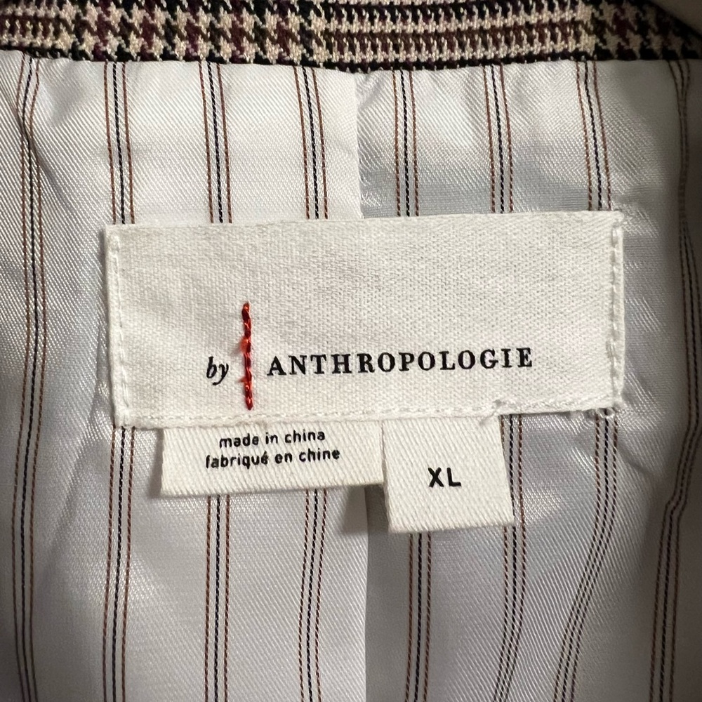 Anthropologie Double-Breasted Plaid Blazer in Taupe and Ivory - Picture 5 of 12